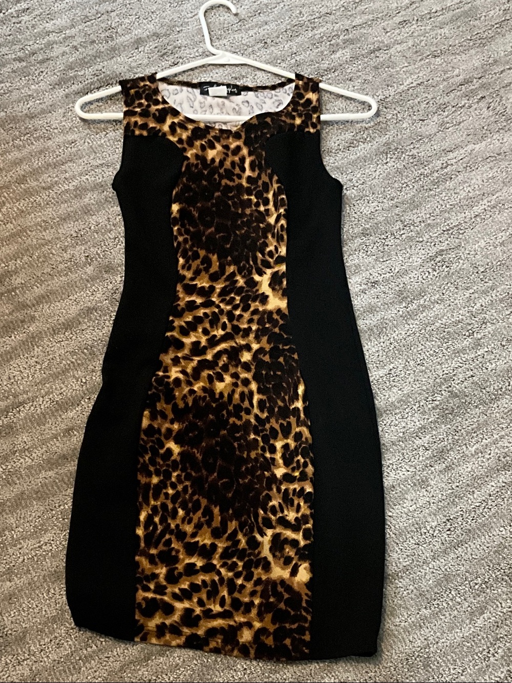 French Atmosphere Black Mini Dress with Leopard-Print Center